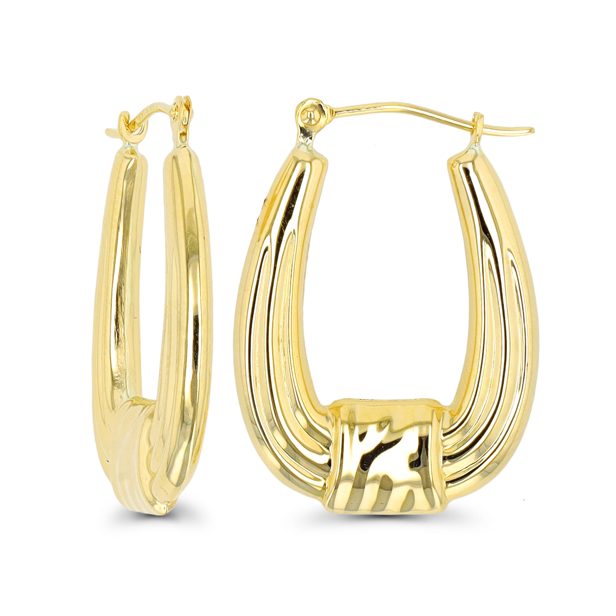 14K Yellow Gold 25x3mm High Polished Knot Squared Hoop Earring