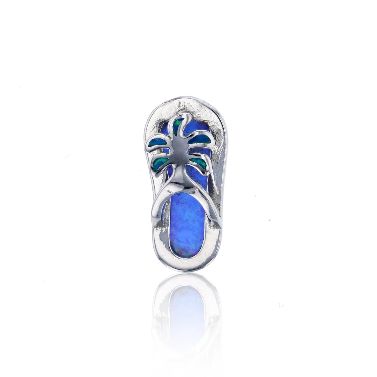Sterling Silver Rhodium Polished Created Blue Opal Tropical Sandal Pendant