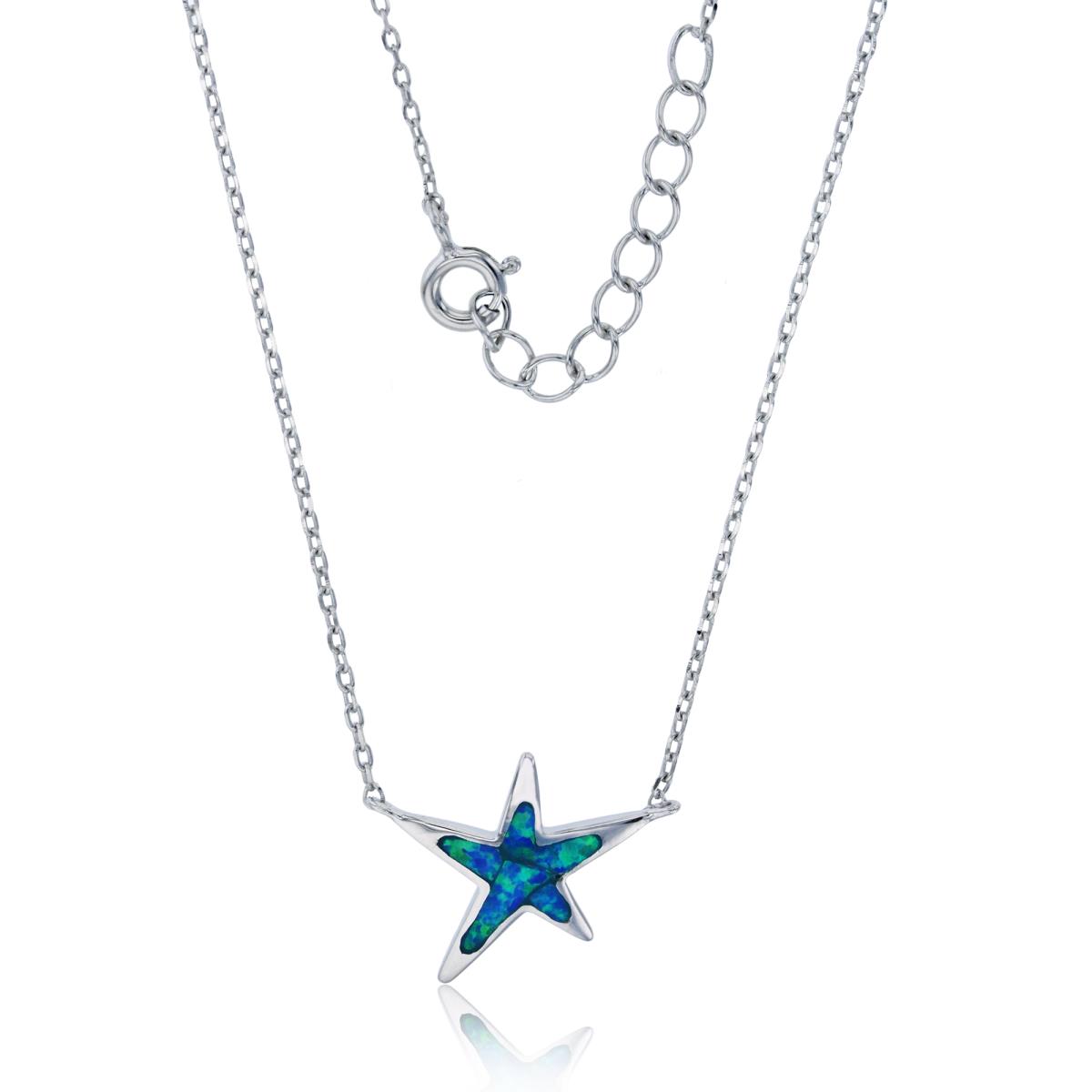 Sterling Silver Rhodium Created Blue Opal Starfish 17"+1" Extender Necklace