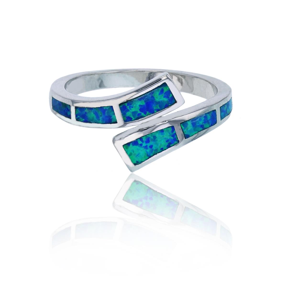 Sterling Silver Rhodium Created Blue Opal Overlapped Fashion Ring