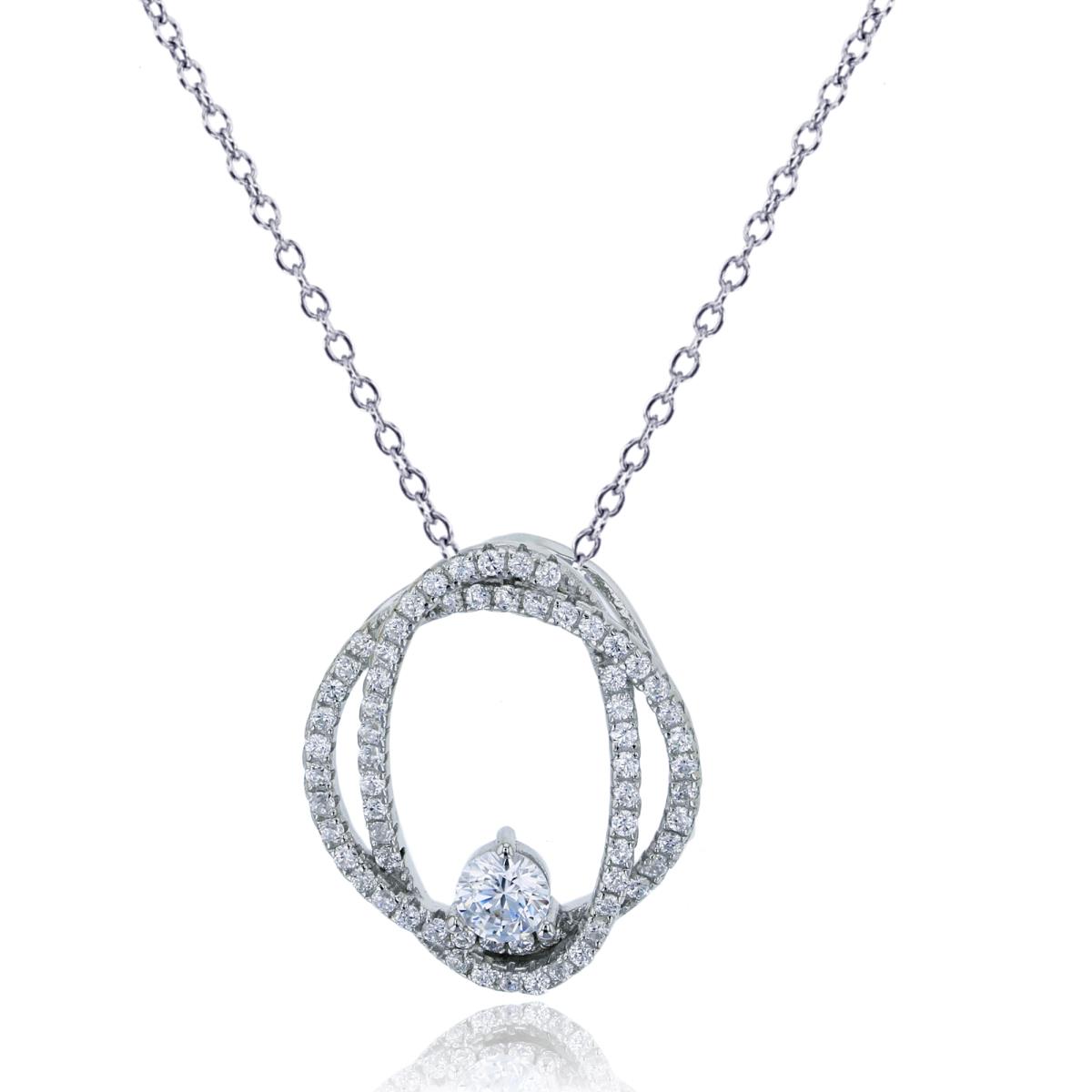 Sterling Silver Rhodium 4mm Rd Cut CZ & Micropave Knot 18"+2" Necklace