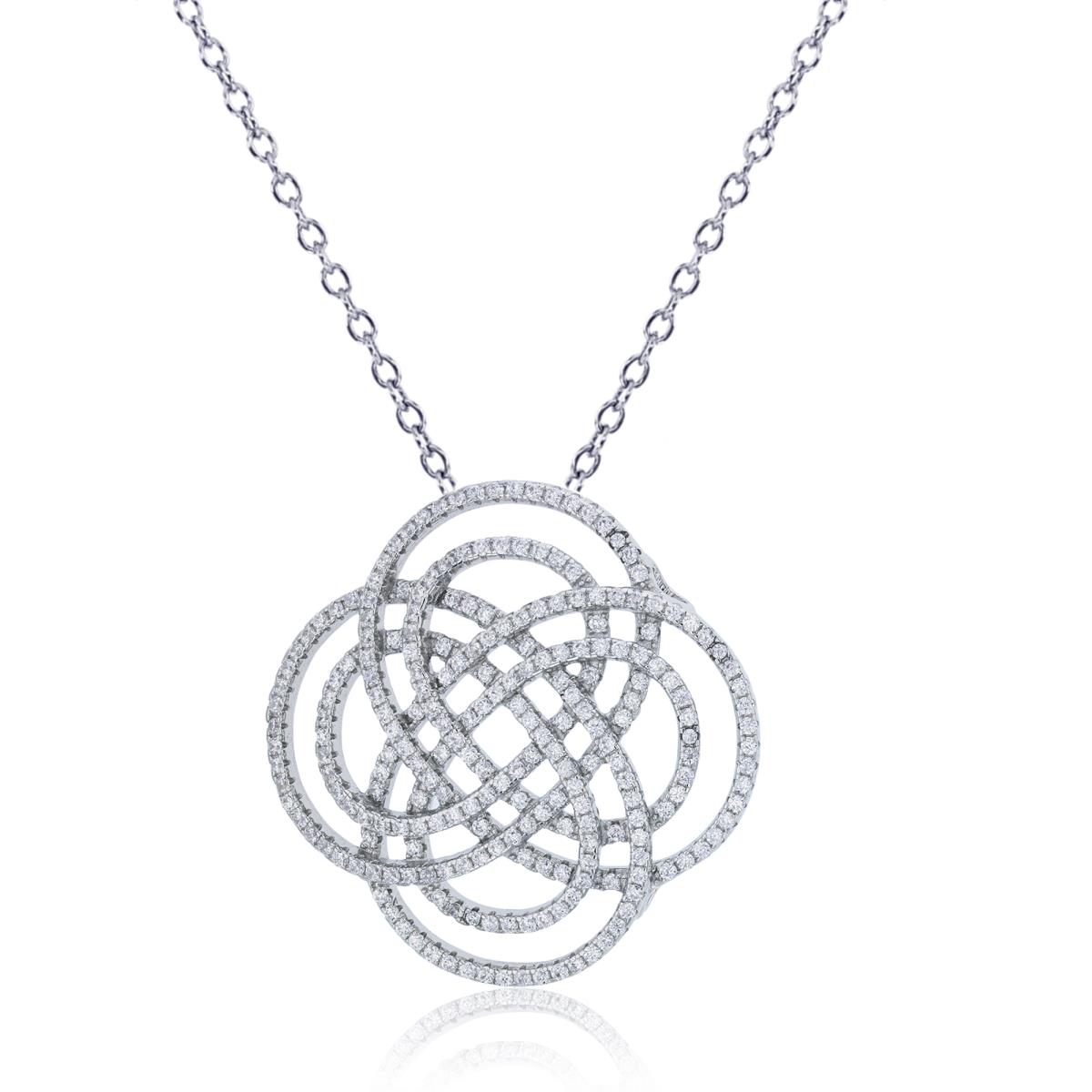 Sterling Silver Rhodium 35x35mm Micropave Swirl 18"+2" Necklace