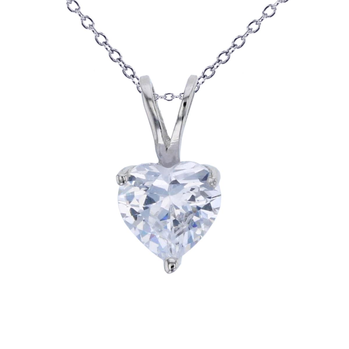 Sterling Silver Rhodium 6mm AAA Heart Cut Solitaire 18" Necklace
