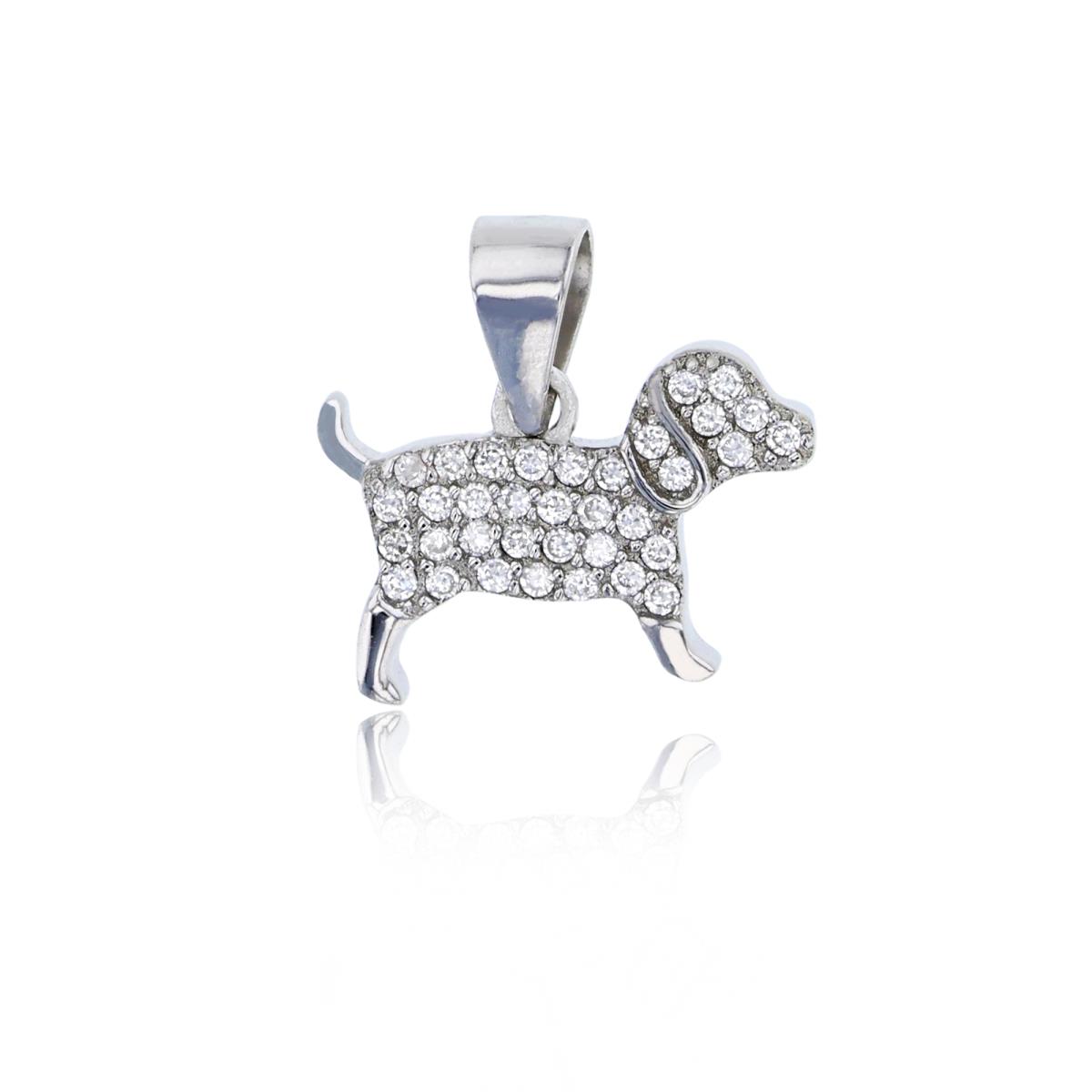 Sterling Silver Rhodium Micropave Dog Pendant
