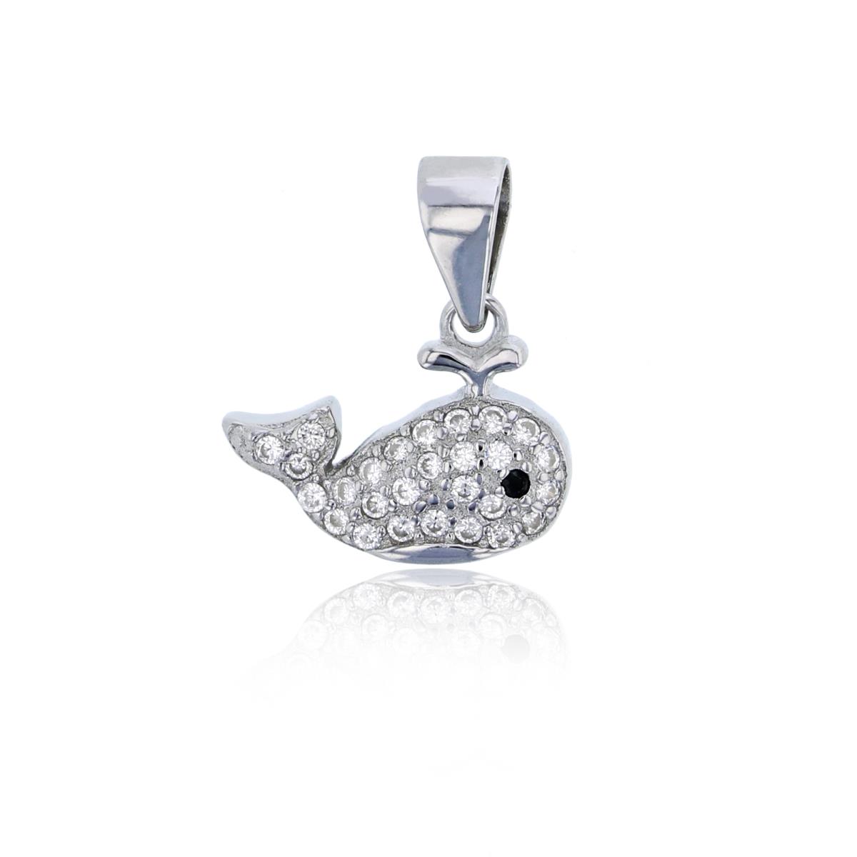 Sterling Silver Rhodium Micropave Whale Pendant