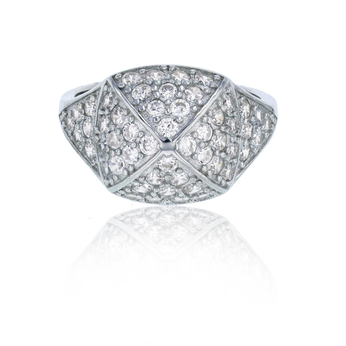 Sterling Silver Rhodium Micropave Domed Fashion Ring