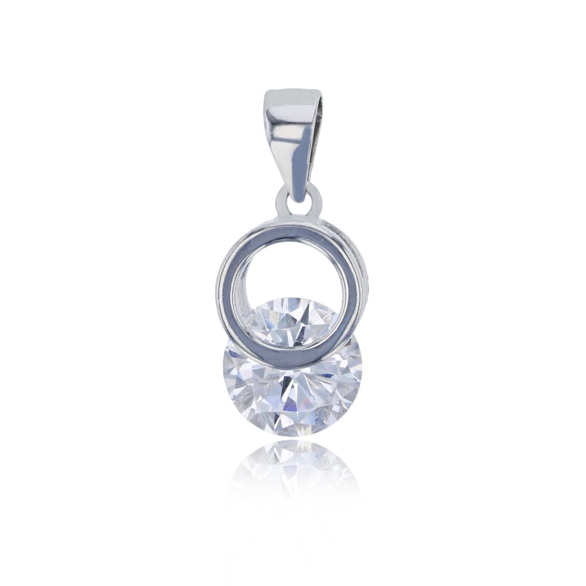 Sterling Silver Rhodium Open Circles with Dropping 8mm Rd Cut CZ Pendant