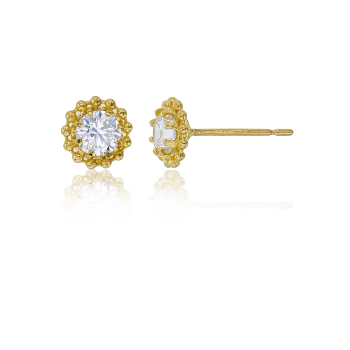 14K Yellow Gold 3.75mm Rd Cut Polished Bubble Halo Stud Earring