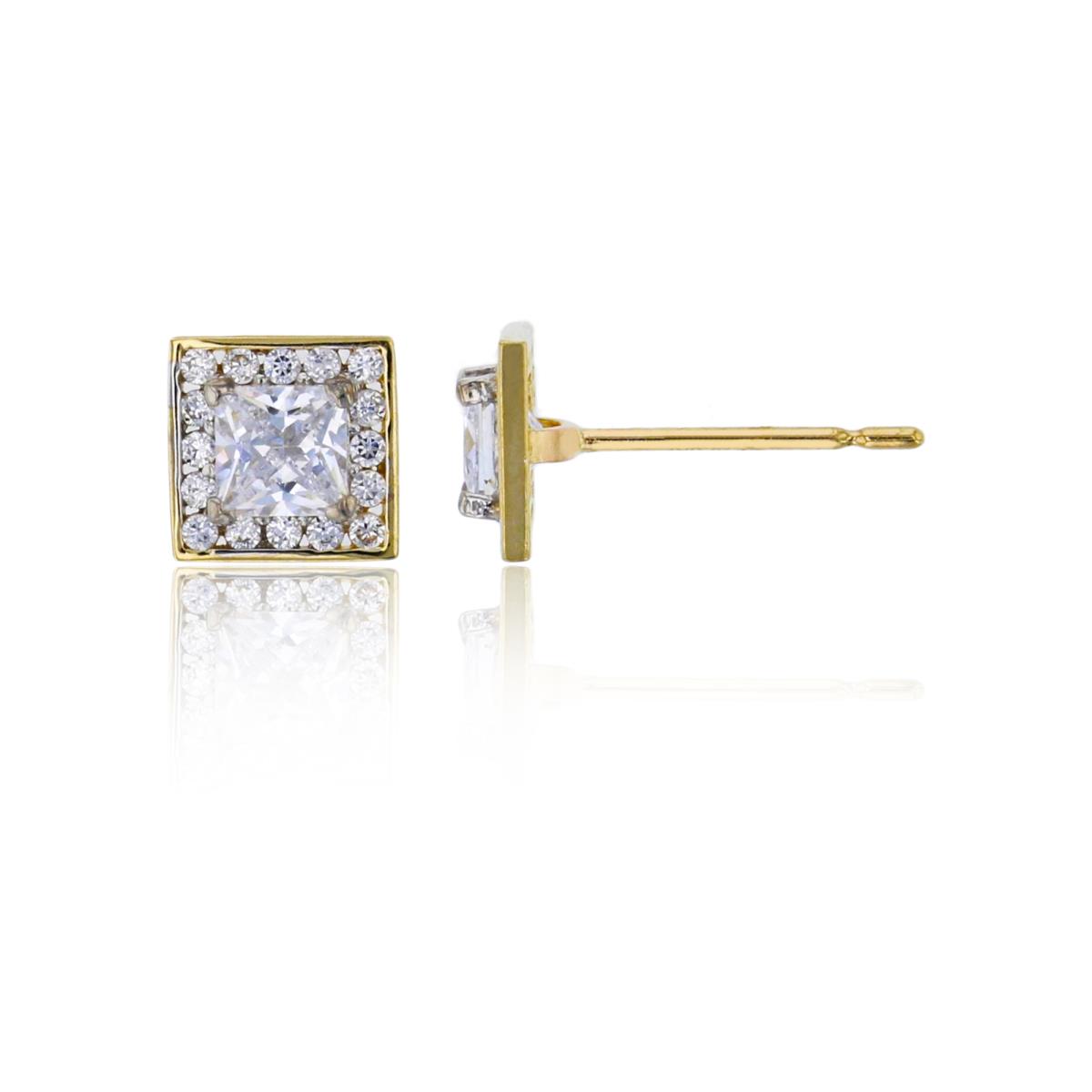 14K Two-Tone Gold 3.5mm Princess Cut Square Stud Earring