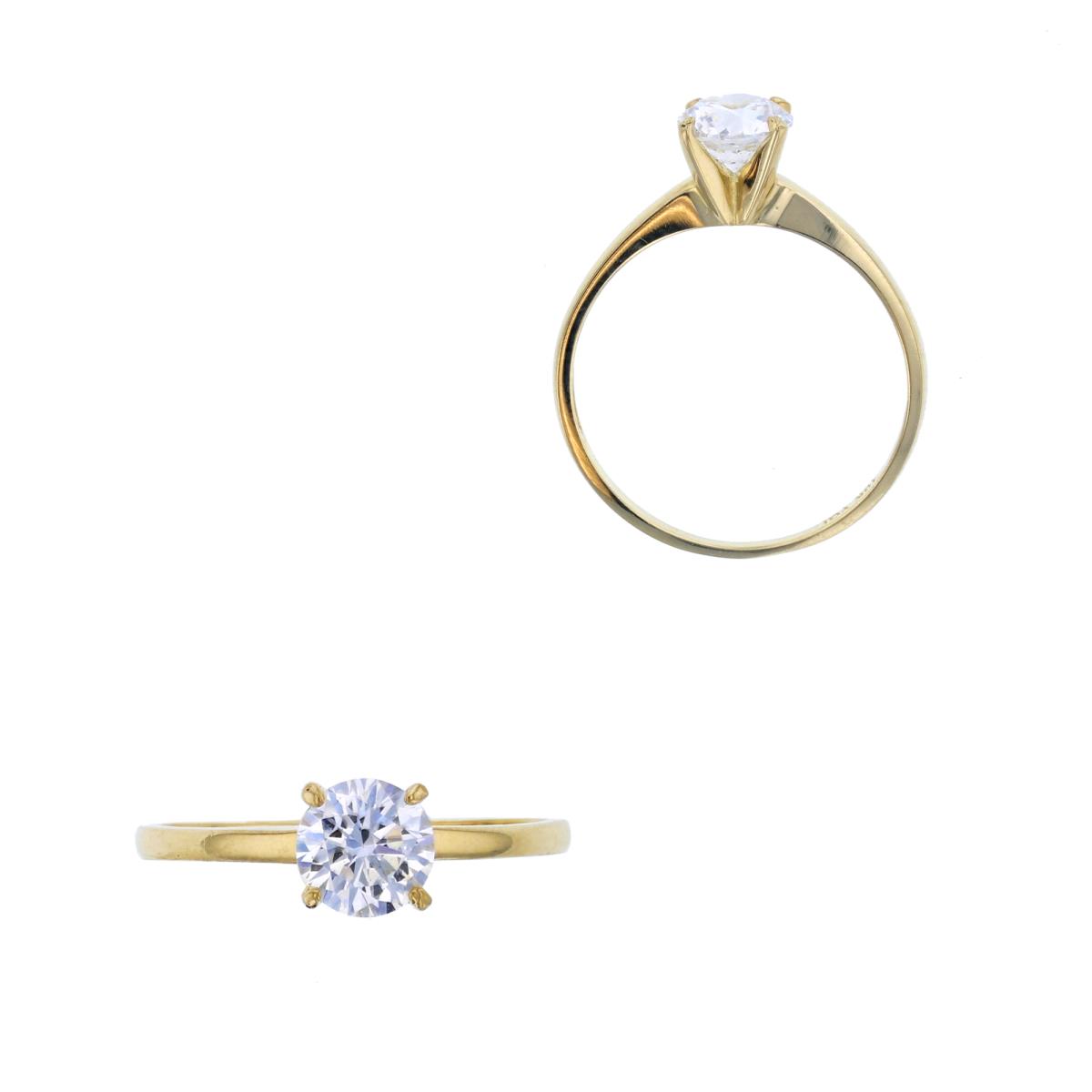 9K Yellow Gold 6.5mm Round Cut 4-Prong Peg Head CZ Solitaire Engagement Ring