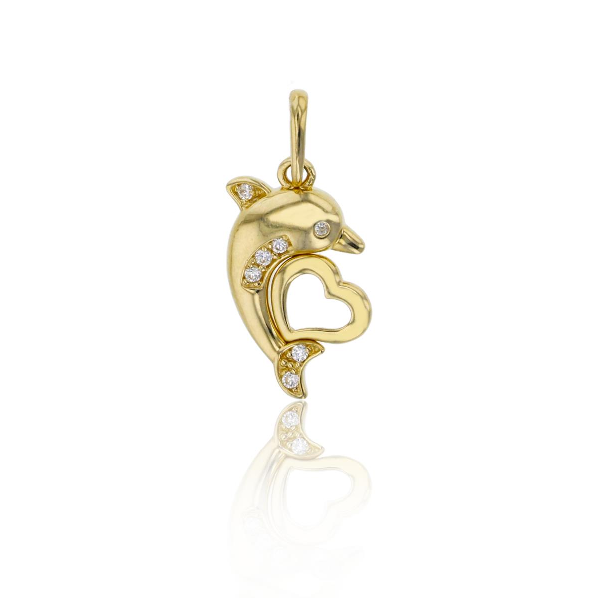 14K Yellow Gold 18x8mm Polished Dolphin & Heart Pendant