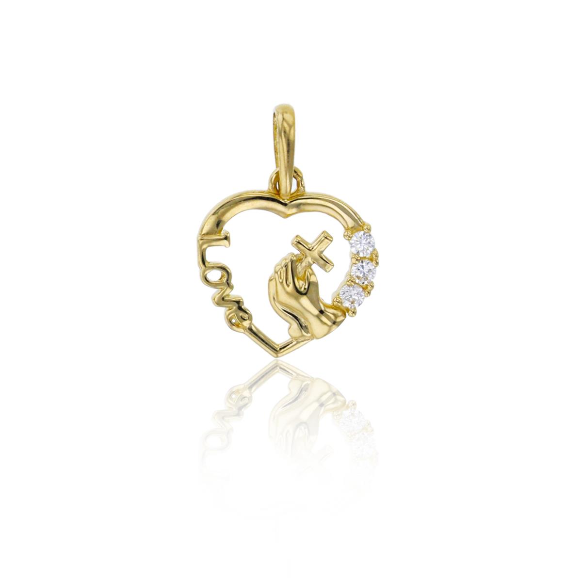 14K Yellow Gold 15x11mm Polished Open Heart with "Love" & Praying Hands Pendant