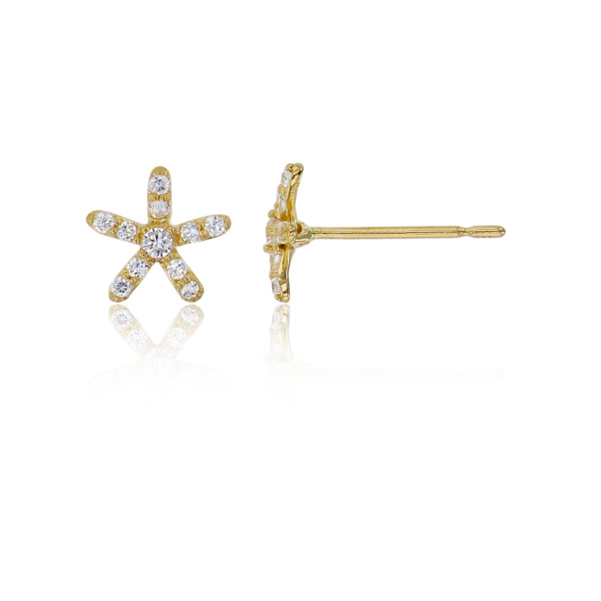 14K Yellow Gold 7x7mm Pave Star Stud Earring