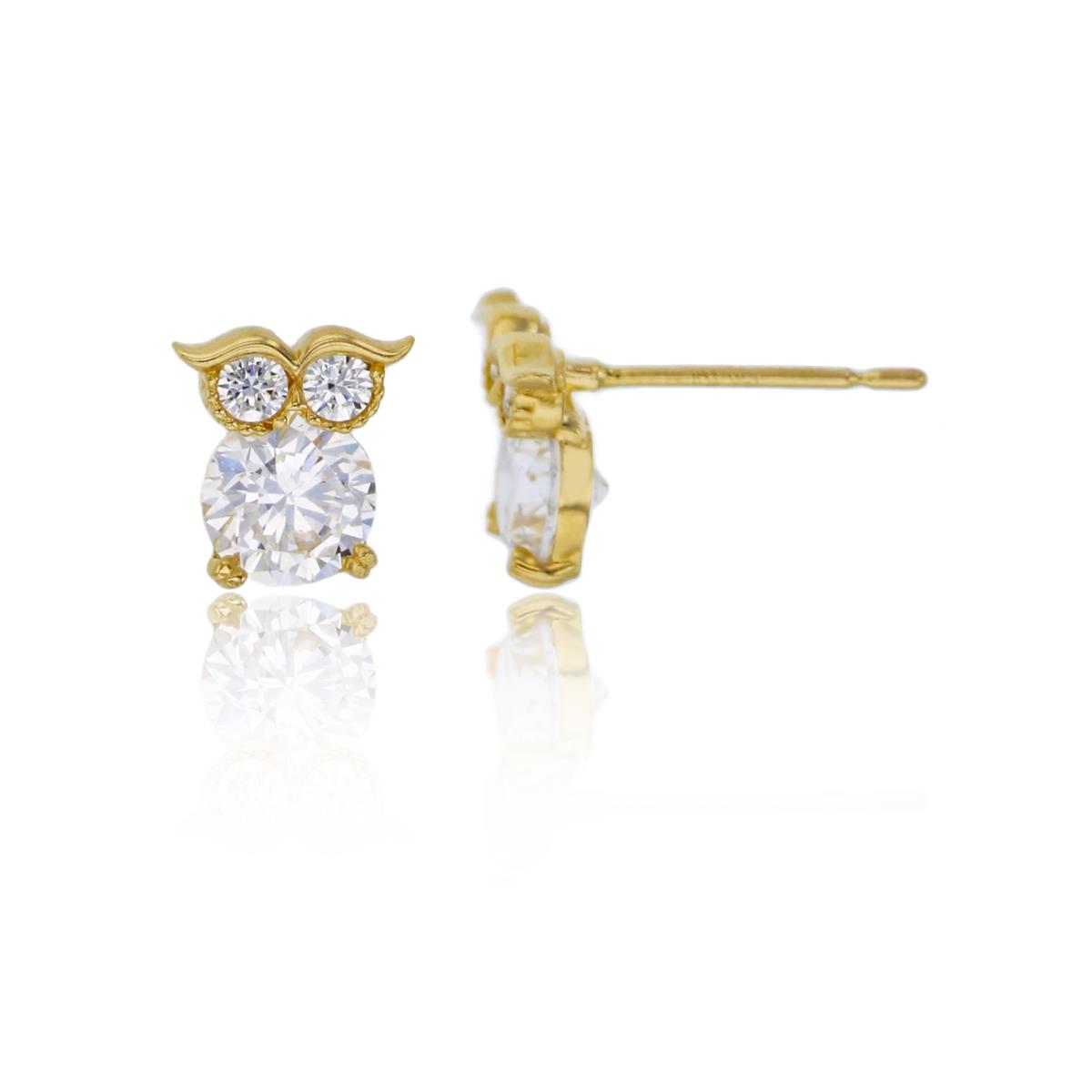 14K Yellow Gold 5mm Round Cut CZ Owl Stud Earring