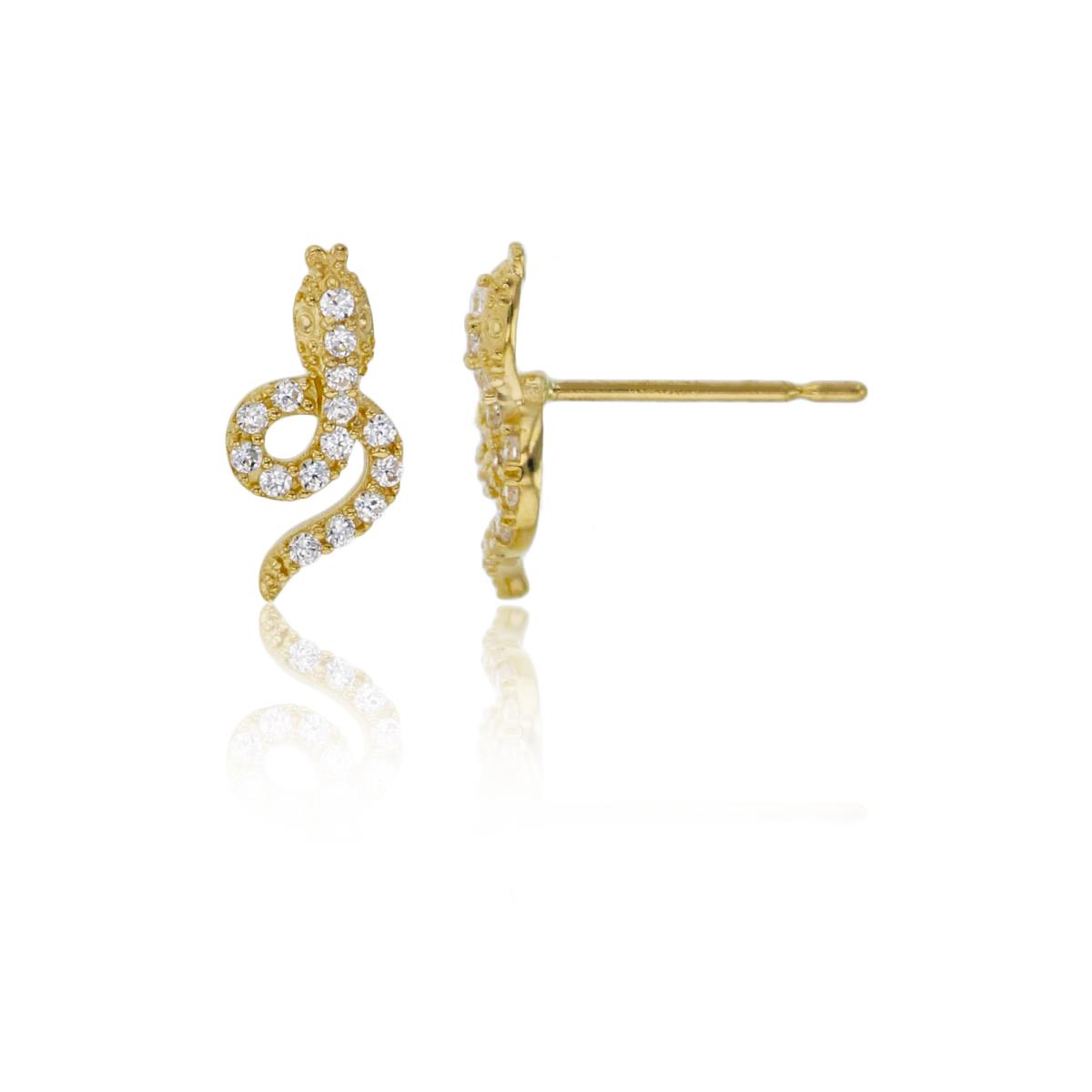 14K Yellow Gold 11x5mm Pave Snake Stud Earring