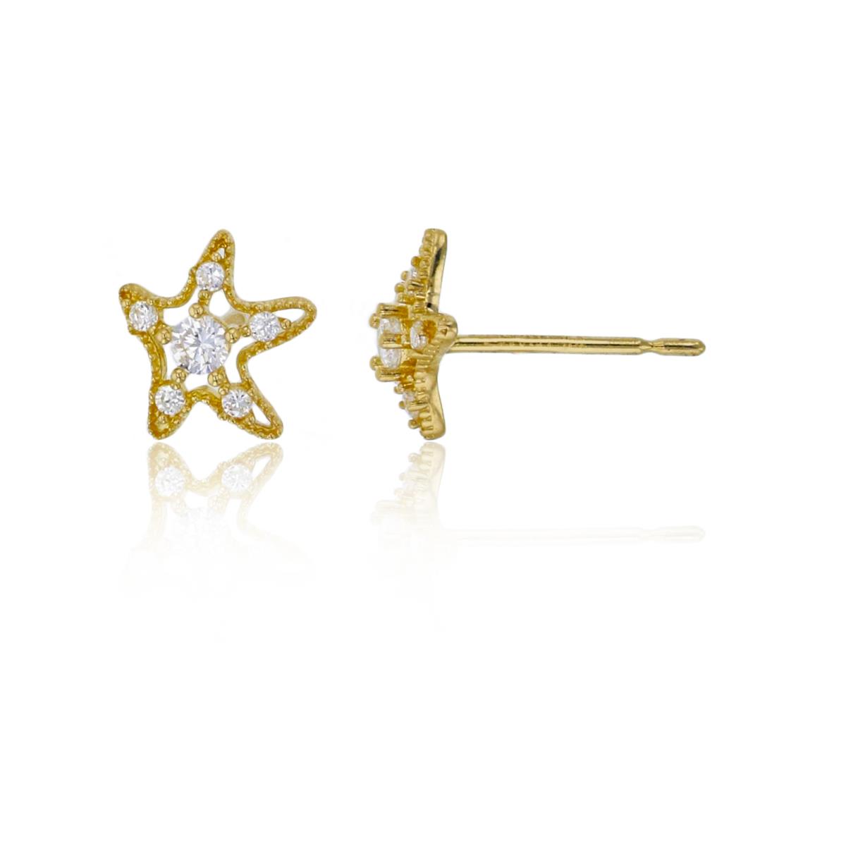 14K Yellow Gold 6x7mm Milgrain Star Stud Earring