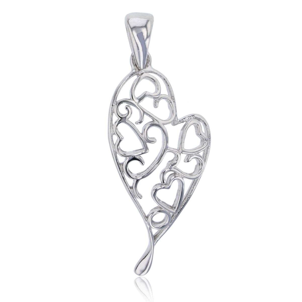 Sterling Silver Rhodium Filigree Heart Pendant 