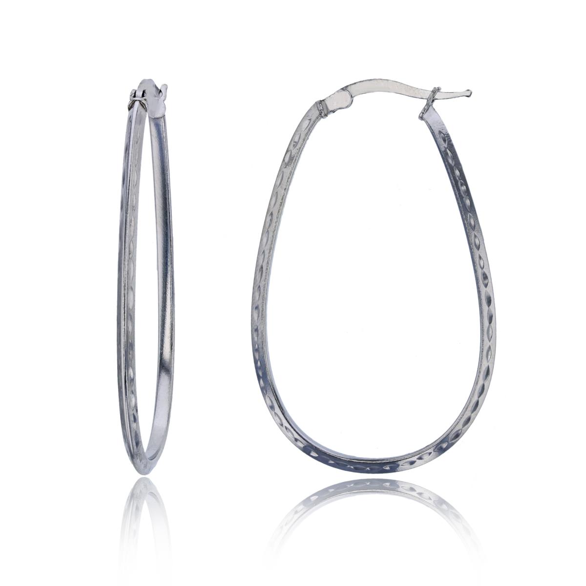 Sterling Silver Rhodium 40x2mm Polished & One-Row DC Pear Shaped Hoop Earring