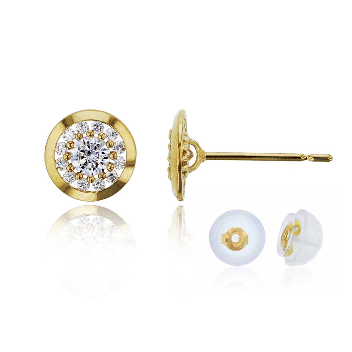 14K Yellow Gold 7x7mm Pave Bezel Circle Stud Earring with Silicone Back