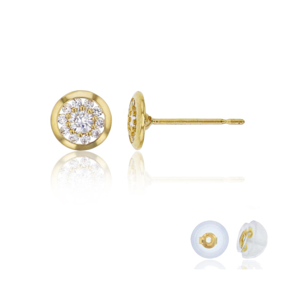 14K Yellow Gold 6x6mm Pave Circle Stud Earring with Silcione Back