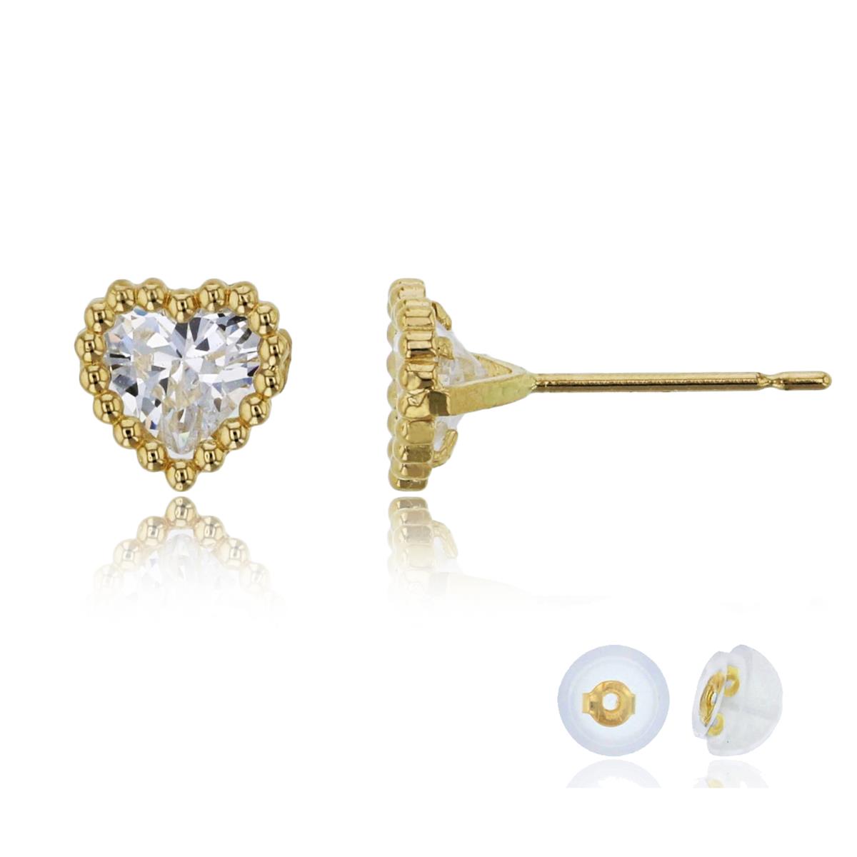 14K Yellow Gold 5mm Heart Cut CZ Bubble Stud Earring with Silicone Back