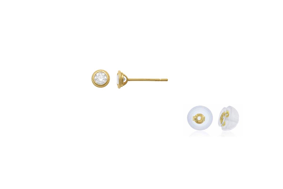 10K Yellow Gold 3mm Round Cut Milgrain Stud Earring