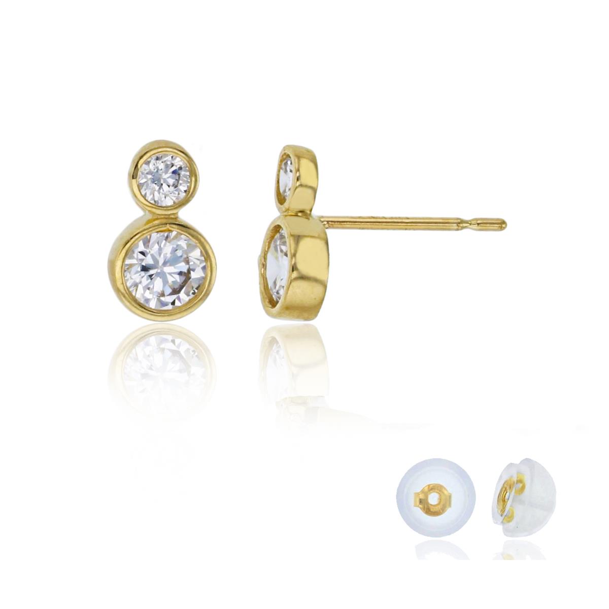 14K Yellow Gold 4mm & 2.5mm Round Cut Bezel Set Stud Earring with Silicone Back