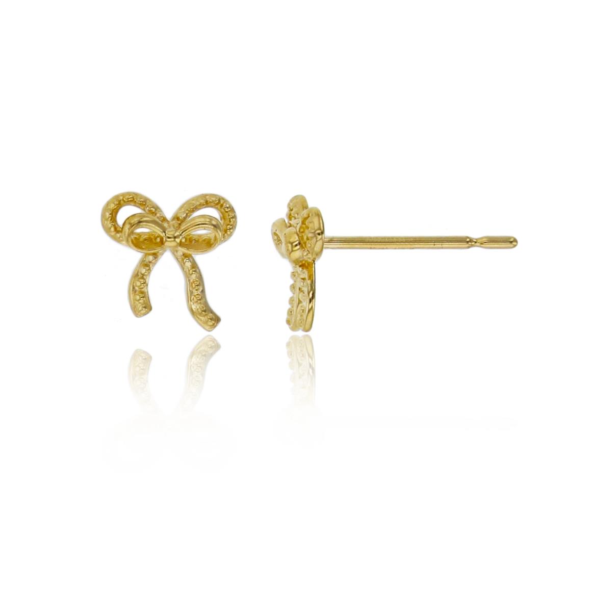 10K Yellow Gold 6x6mm Milgrain Bow Stud Earring