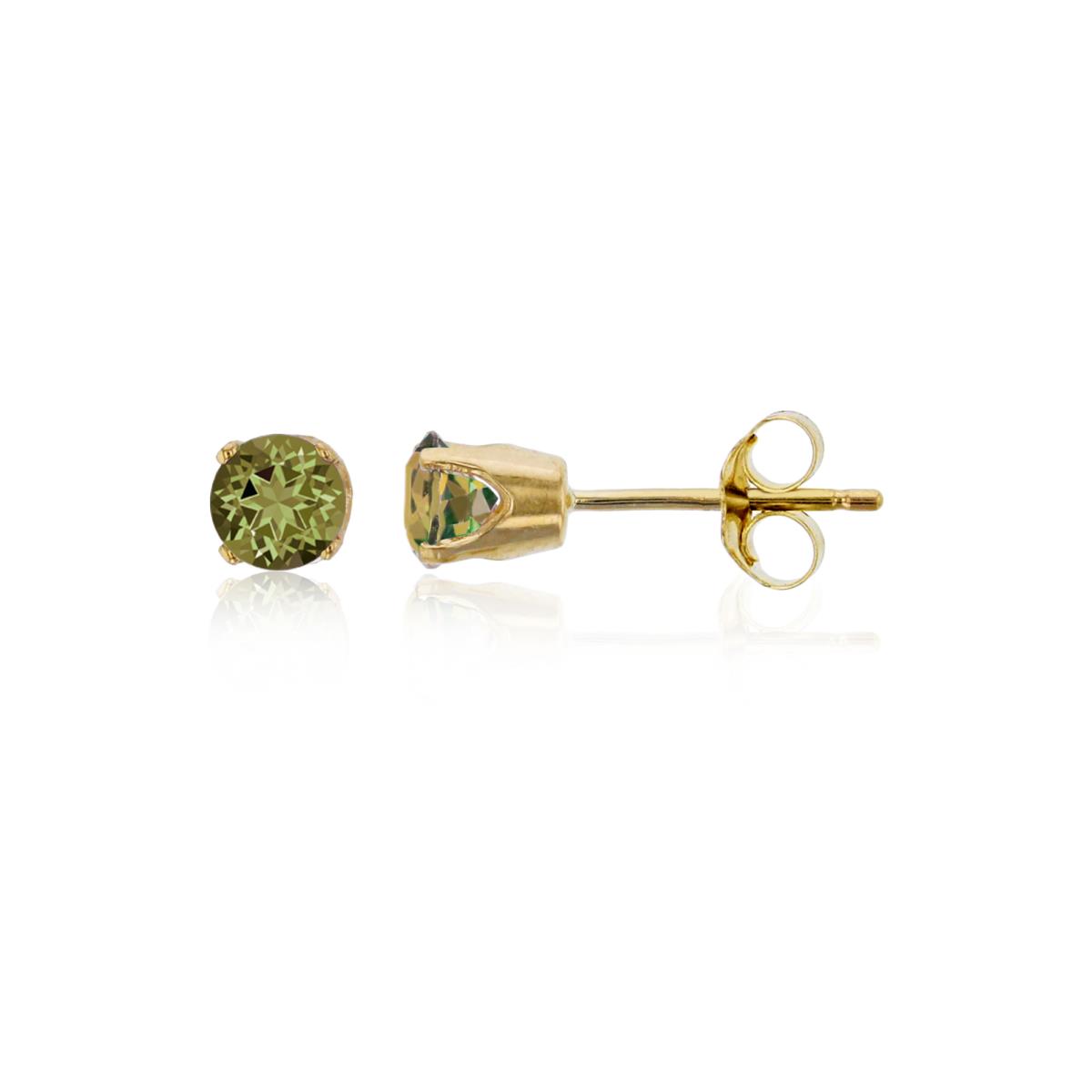 14K Yellow Gold 4mm Rd Swarovski Khaki Topaz 4-Prong Die Struck Earring