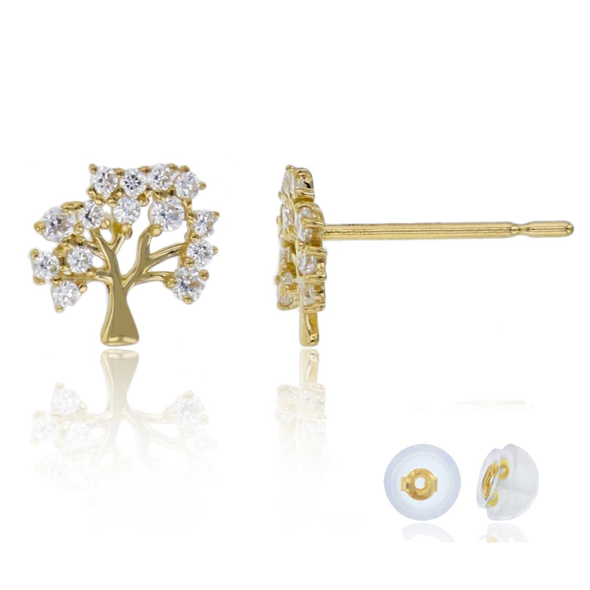 10K Yellow Gold 6x7mm Tree CZ Stud Earring with Silicone Back