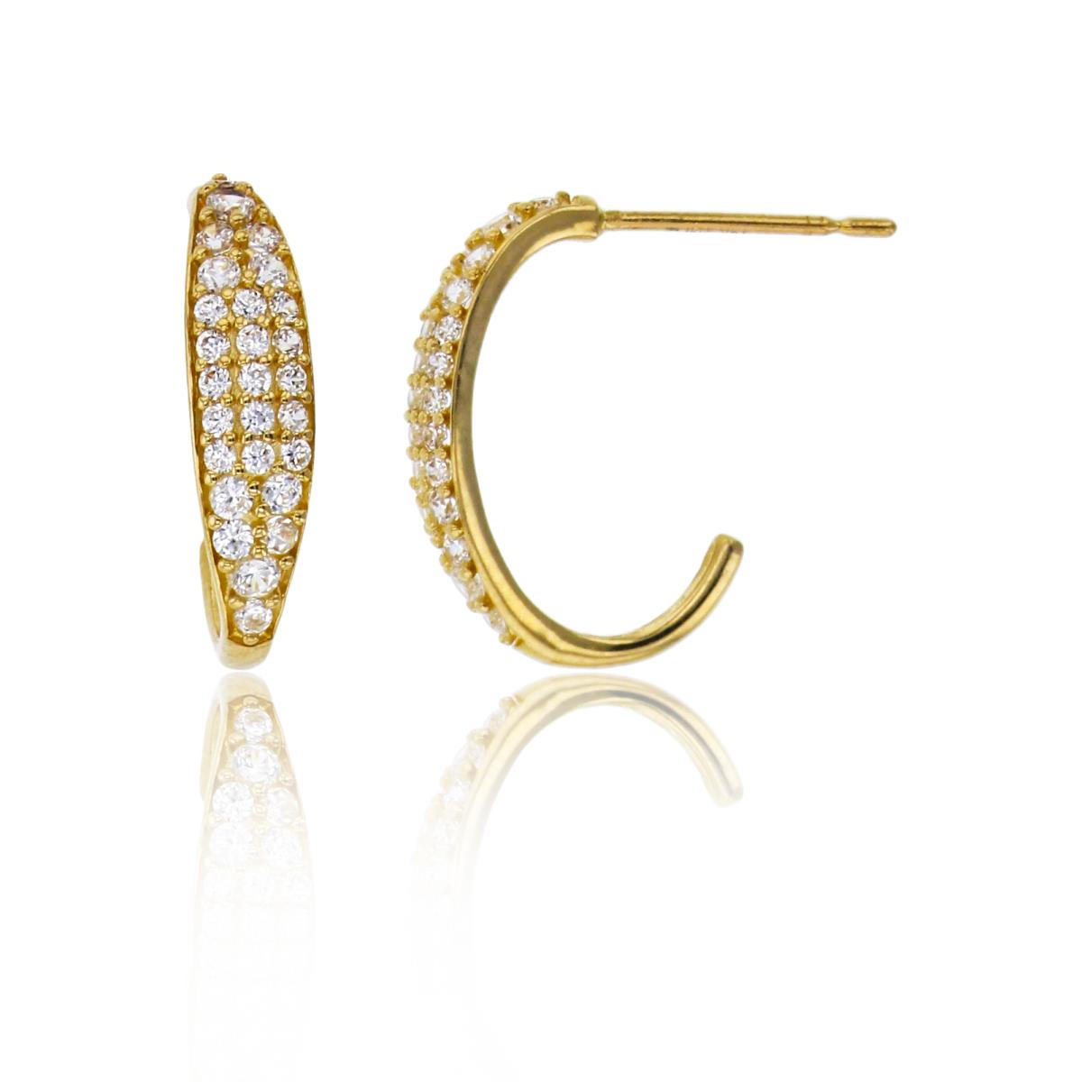 10K Yellow Gold 15x4mm Micropave Graduated Curved Half Hoop Dangling Earring