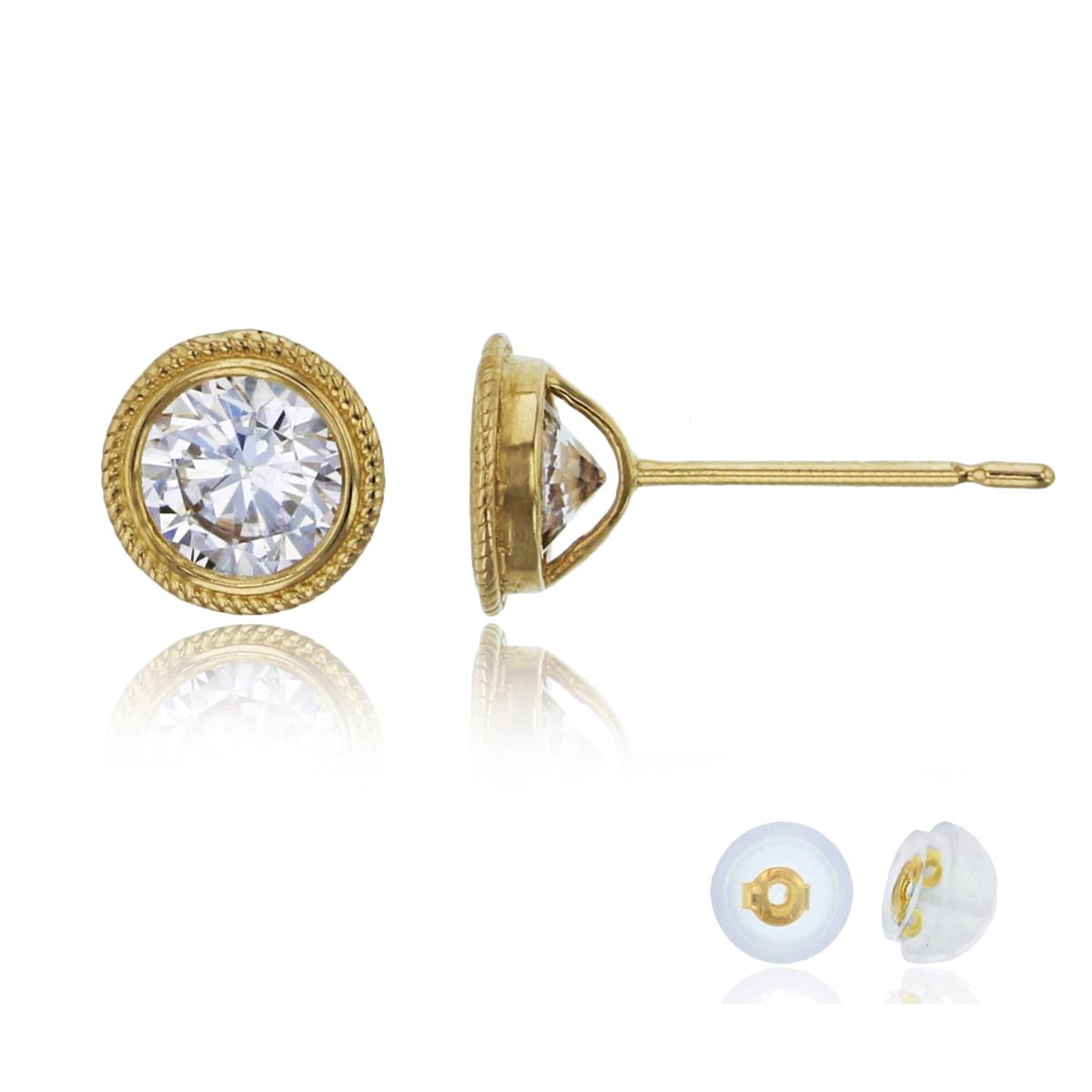 14K Yellow Gold 5mm Round Cut Milgrain Stud Earring with Silicone Back