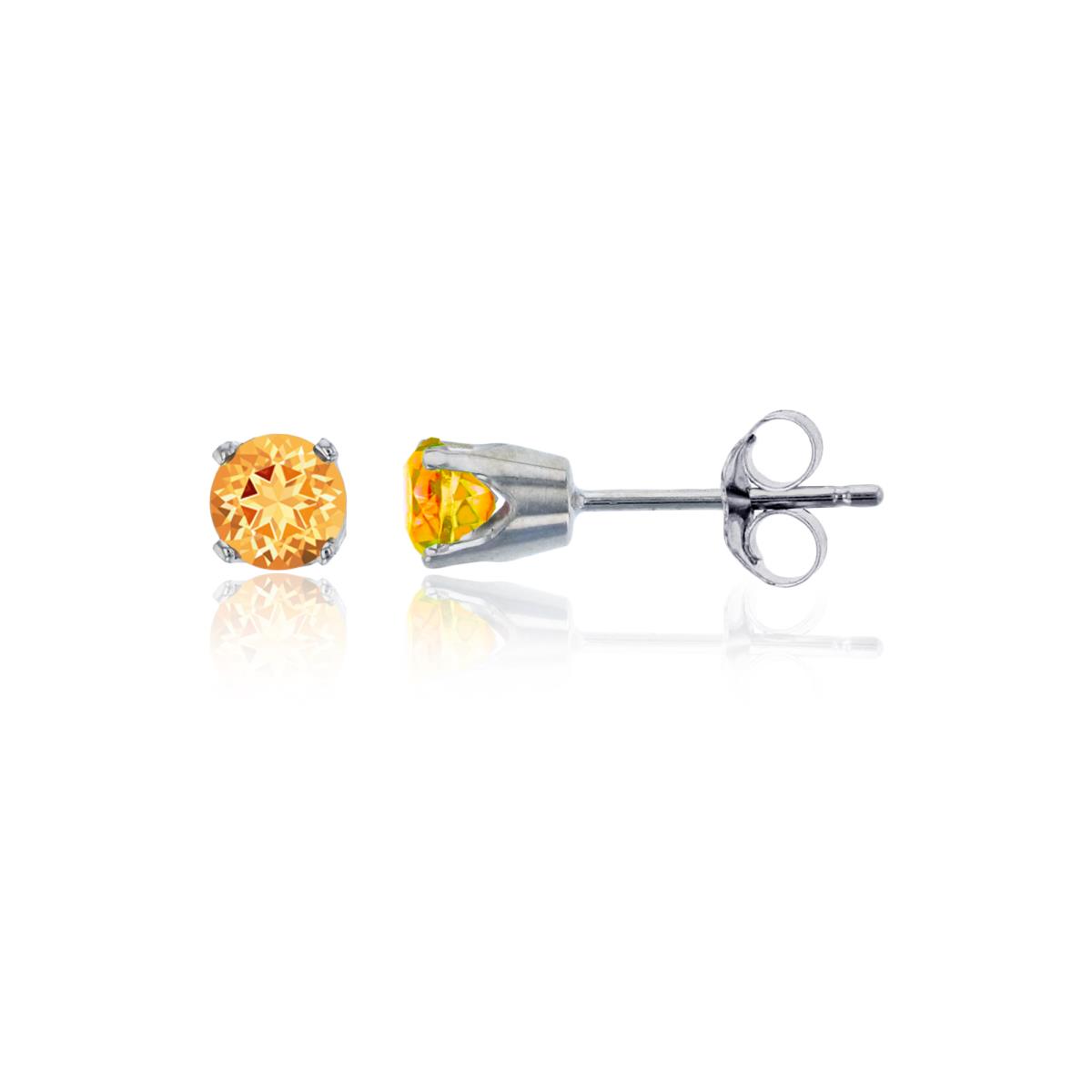 14K White Gold 6mm Rd Swarovski Honey Topaz 4-Prong Die Struck Earring
