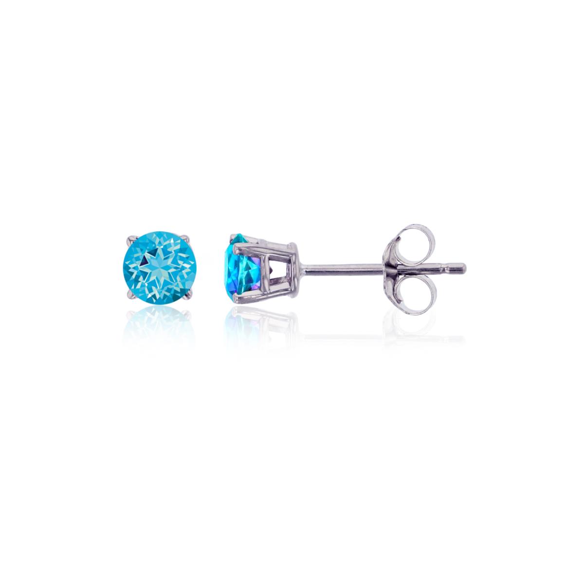 14K White Gold 6mm Rd Swarovski Ice Blue Topaz 4-Prong Die Struck Earring