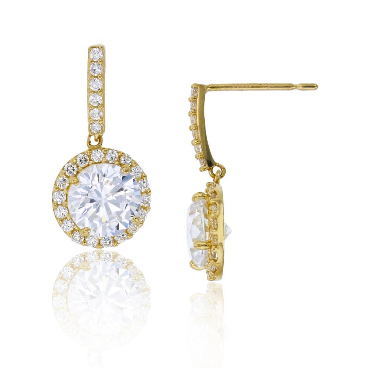 10K Yellow Gold Dangling 6mm Round Cut CZ Halo Dangling Earring