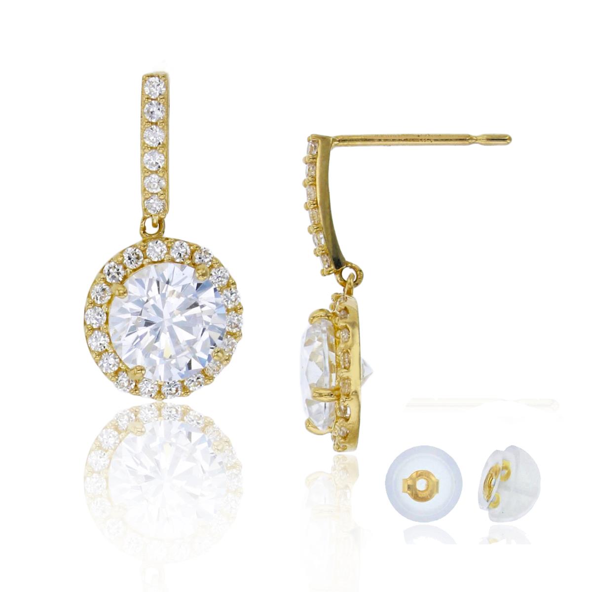 14K Yellow Gold Dangling 6mm Round Cut CZ Halo Dangling Earring with Silicone Back