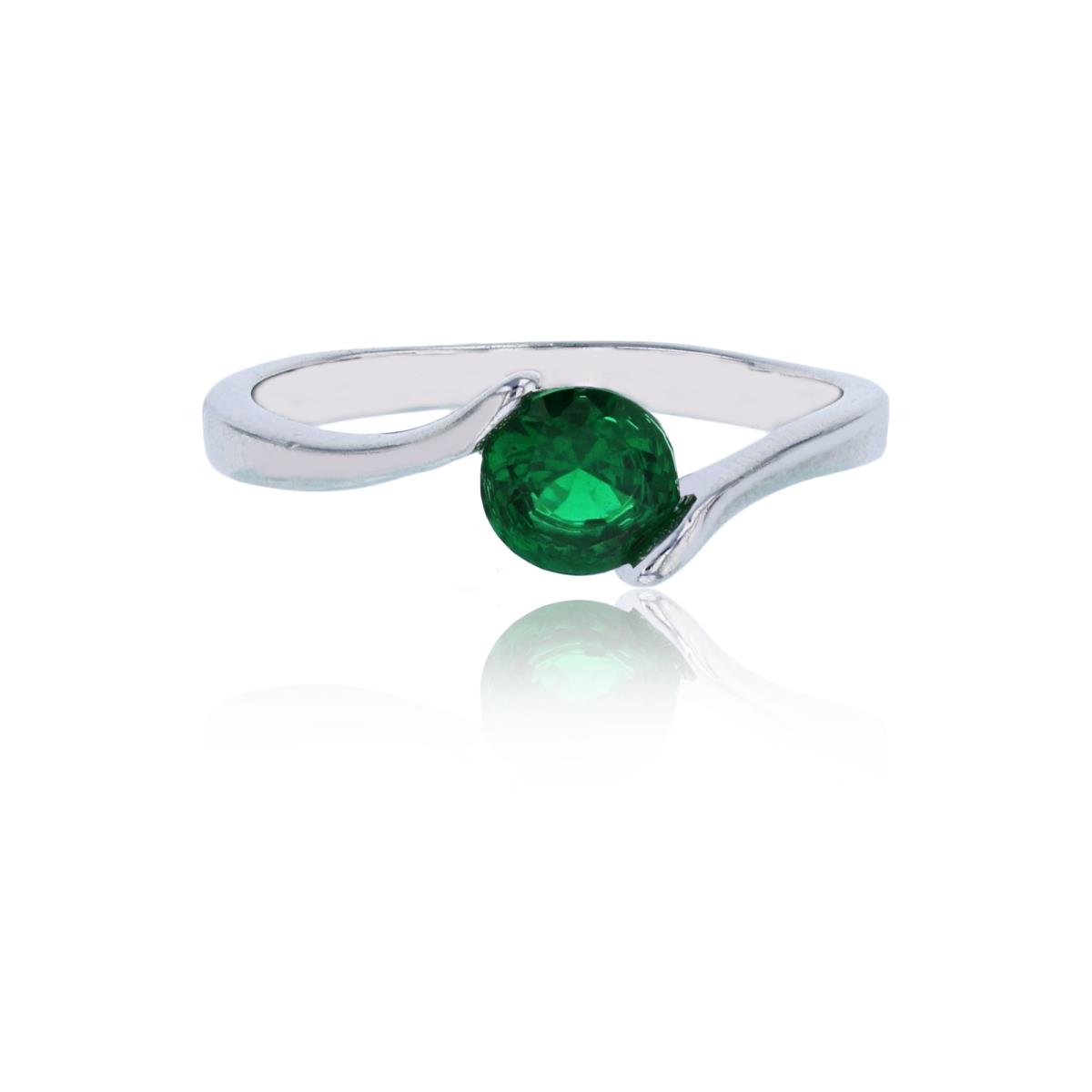 Sterling Silver Rhodium 5mm Emerald Round Cut CZ Solitaire Ring