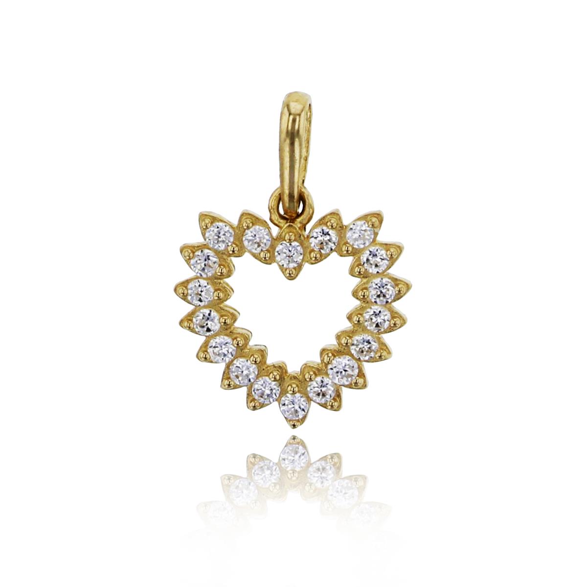 10K Yellow Gold 15x10mm Pave Open Heart Pendant