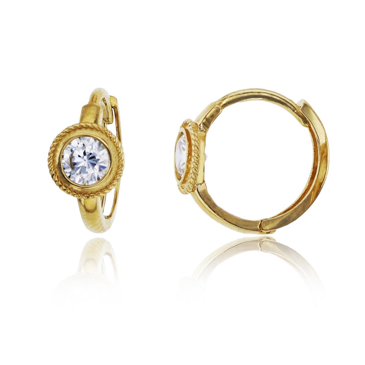 10K Yellow Gold 4mm Rd Cut CZ Rope Halo 12x6mm Huggie Earring