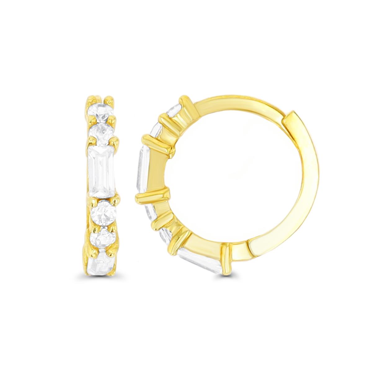10K Yellow Gold 10x2mm Pave Baguette & CZ Huggie Earring