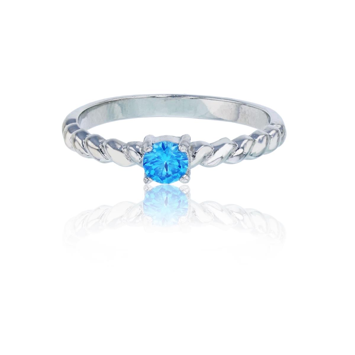 Sterling Silver Rhodium 4mm Sky Blue Topaz Rd Cut CZ Twisted Solitaire Ring