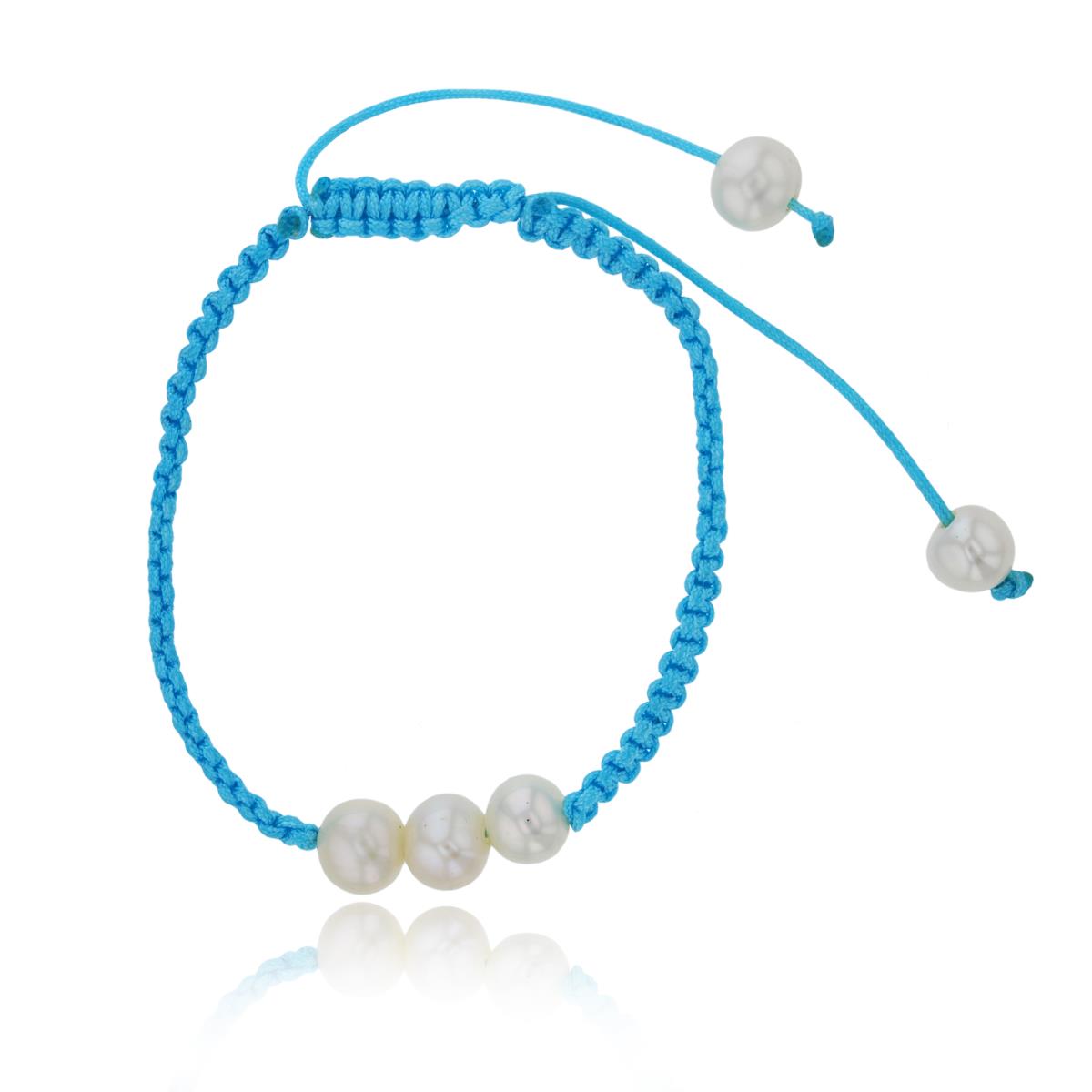 Triple 6-7mm Freshwater Pearls Blue Adjustable Kid's Macrame Bracelet