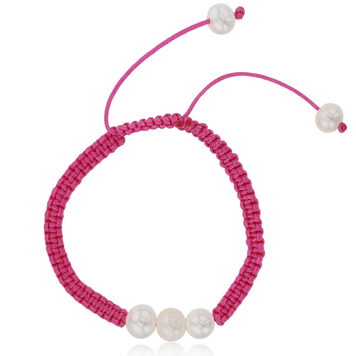 Triple 6-7mm Freshwater Pearls Pink Adjustable Kid's Macrame Bracelet