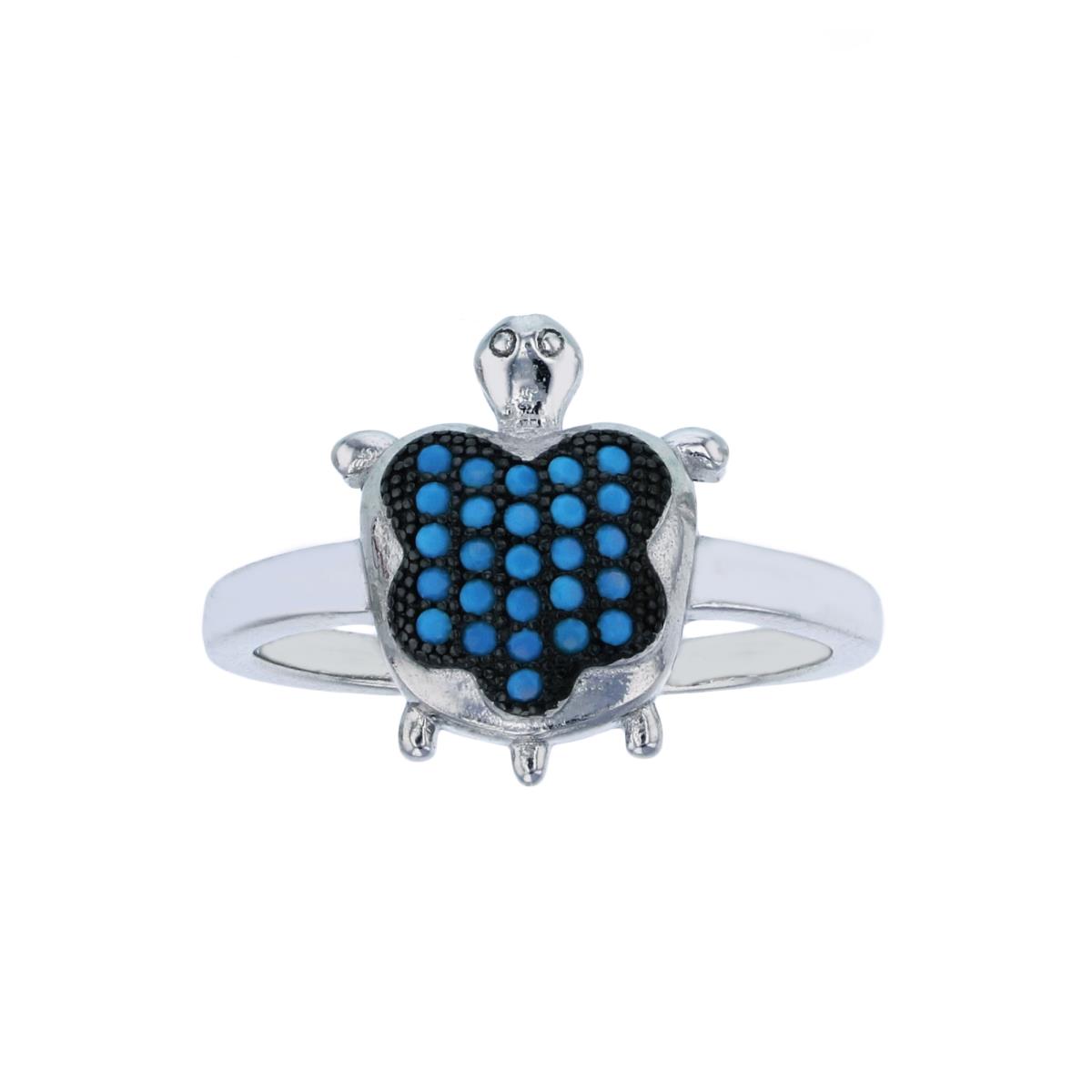 Sterling Silver Black & Rhodium Turquoise CZ Milgrain Turtle Fashion Ring
