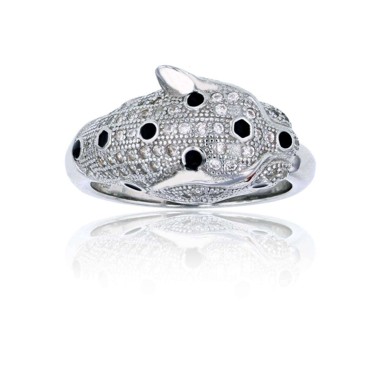 Sterling Silver Rhodium Micropave Jaguar Head CZ Fashion Ring
