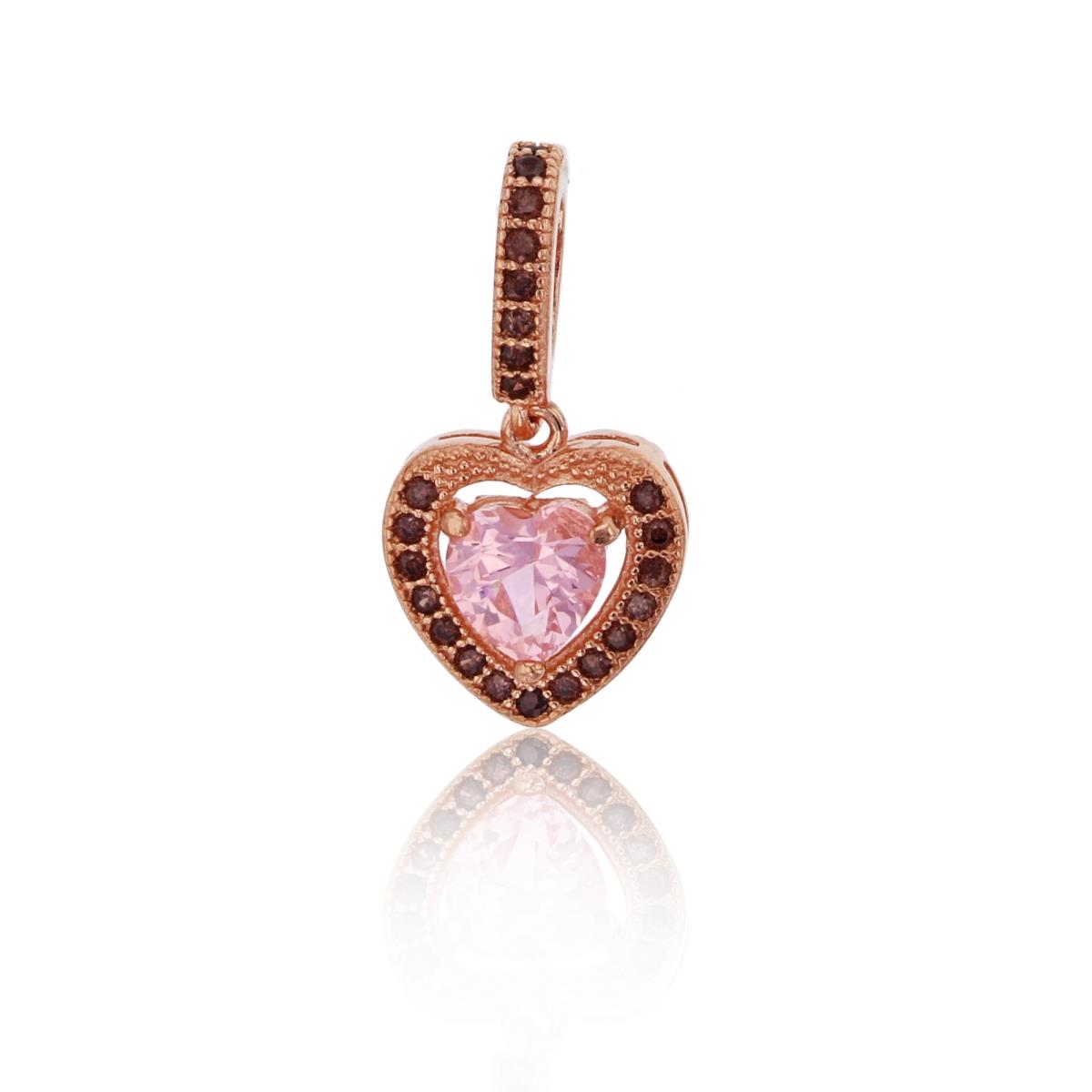 Sterling Silver Rose 5mm Morganite Nano Heart & Brown CZ Halo Pendant