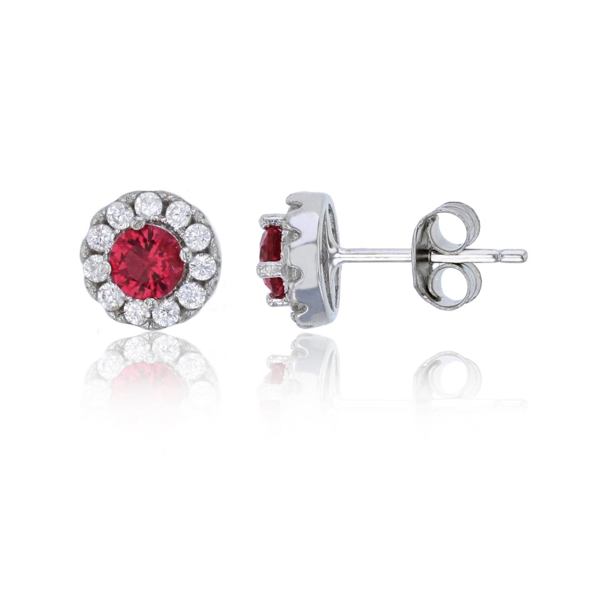 Sterling Silver Rhodium 4mm Ruby Rd Cut CZ Pave Halo Stud Earring