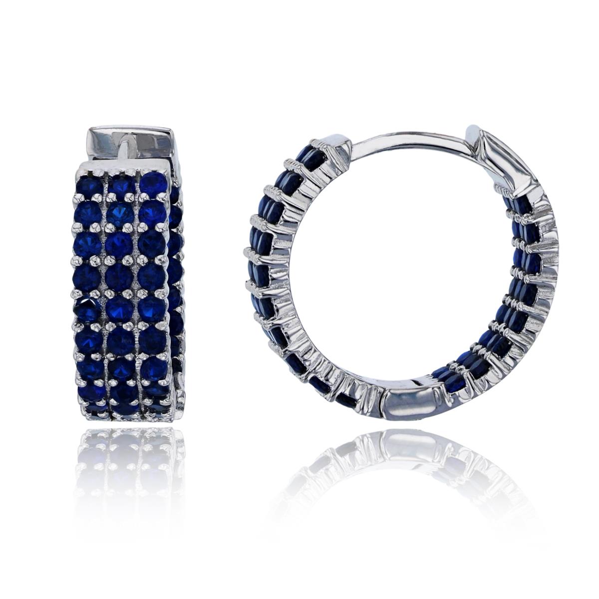 Sterling Silver Rhodium 3 Row Sapphire CZ In & Out Pave Huggie 