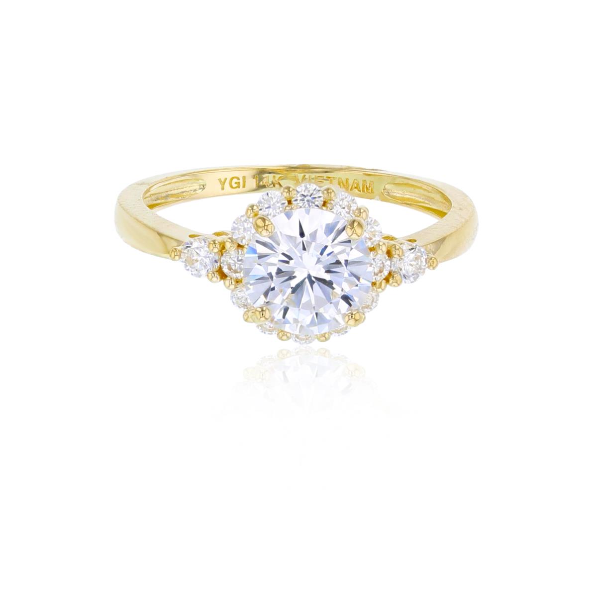 9K Yellow Gold 7mm Round Cut Micropave Halo Engagement Ring