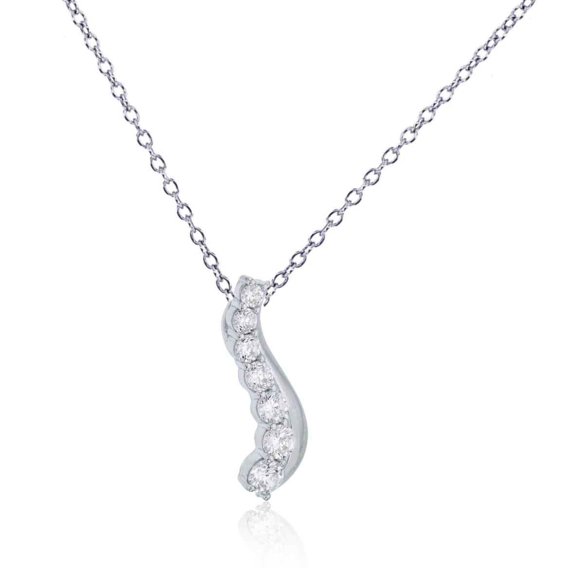 Sterling Silver Rhodium Pave Graduated & Polished "S" Shaped 18" Necklace